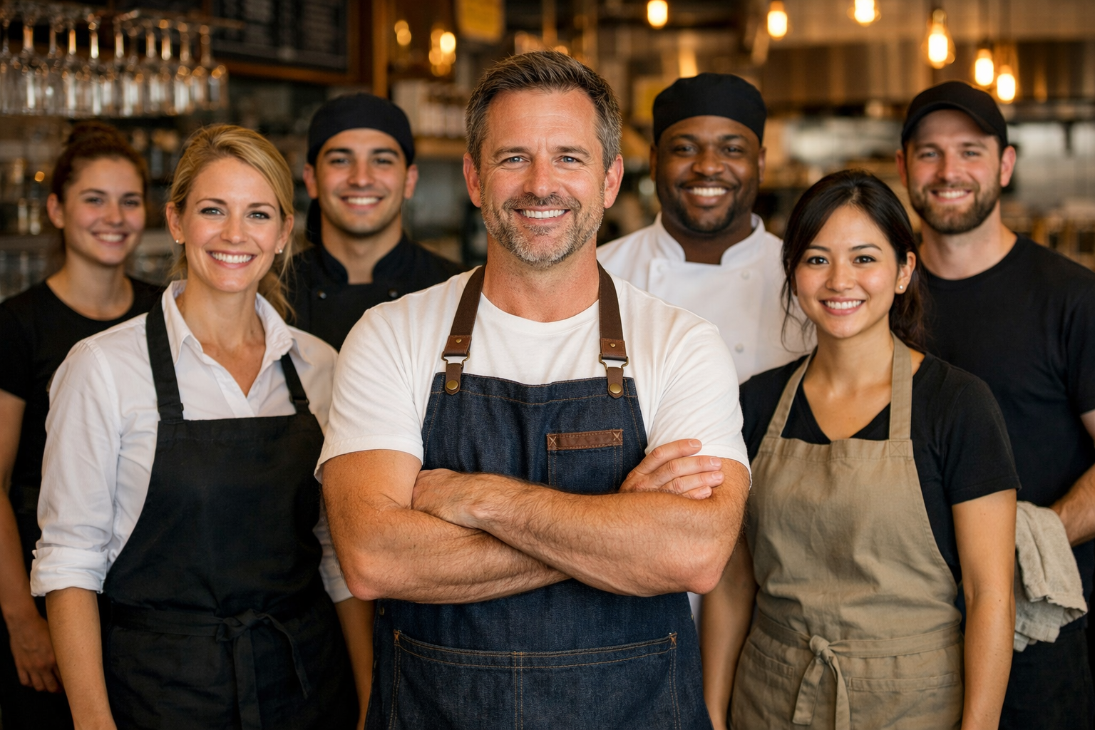 a male restaurant owner and their team standin-1